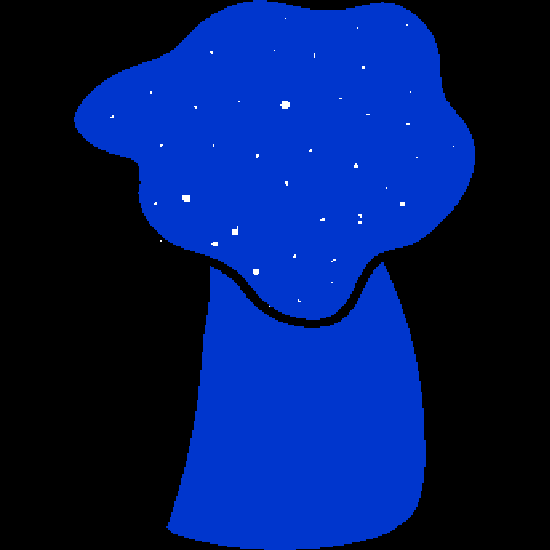 A dark blue figure with a blob containing a starry sky for a head.